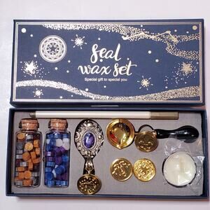Wax Seal Stamp Kit, Sealing Wax Stamp Gift Boxes Set with 4 Seals, Wax Beads